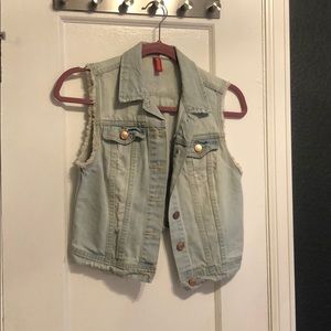 Distressed cropped jean vest